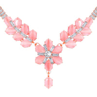 Mahi Rose Gold Plated Pink and White Cubic Zirconia (CZ) Floral Women's Necklace Set (NL1103817ZPin)