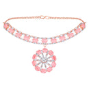 Mahi Rose Gold Plated Pink and White Cubic Zirconia (CZ) Floral Women's Necklace Set (NL1103818ZPin)