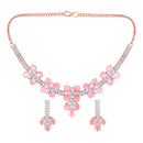 Mahi Rose Gold Plated Pink and White Cubic Zirconia (CZ) Floral Women's Necklace Set (NL1103819ZPin)
