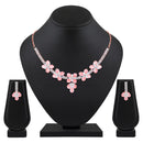 Mahi Rose Gold Plated Pink and White Cubic Zirconia (CZ) Floral Women's Necklace Set (NL1103819ZPin)
