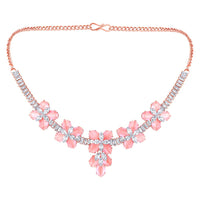 Mahi Rose Gold Plated Pink and White Cubic Zirconia (CZ) Floral Women's Necklace Set (NL1103819ZPin)