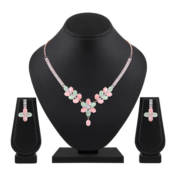 Mahi Rosegold Plated Multicolor Cubic Zirconia (CZ) Floral Women's Necklace Set (NL1103821ZMul)