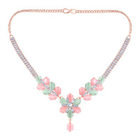 Mahi Rosegold Plated Multicolor Cubic Zirconia (CZ) Floral Women's Necklace Set (NL1103821ZMul)
