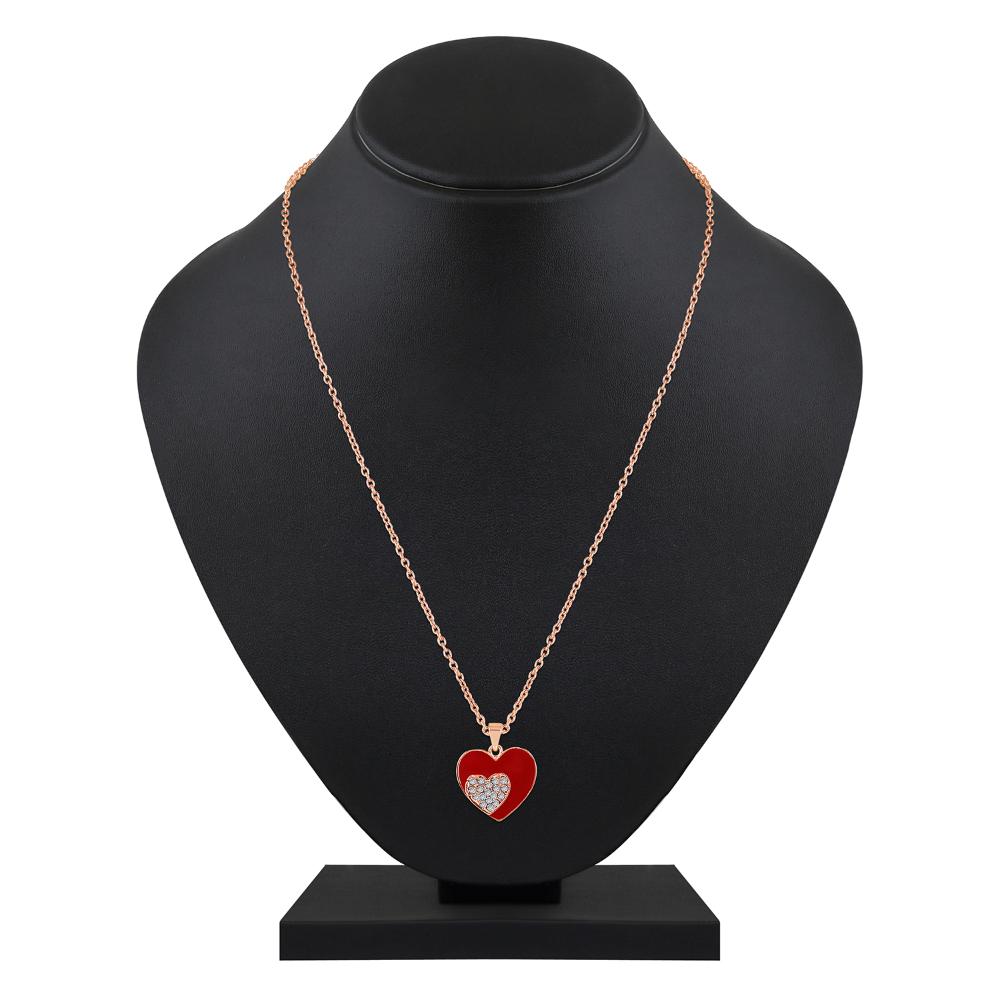 Mahi Rose Gold Plated Red Meenakari Work and Crystals Dual Heart Pendant Set for Women (NL1103823ZRed)
