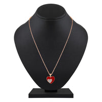 Mahi Rose Gold Plated Red Meenakari Work and Crystals Dual Heart Pendant Set for Women (NL1103823ZRed)