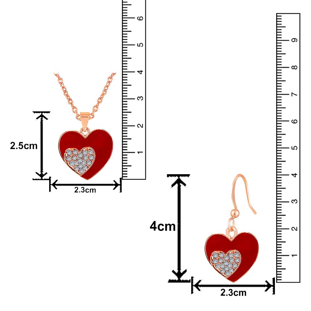 Mahi Rose Gold Plated Red Meenakari Work and Crystals Dual Heart Pendant Set for Women (NL1103823ZRed)