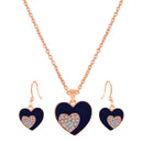 Mahi Rose Gold Plated Navy Blue Meenakari Work and Crystals Dual Heart Pendant Set for Women (NL1103824ZNBlu)