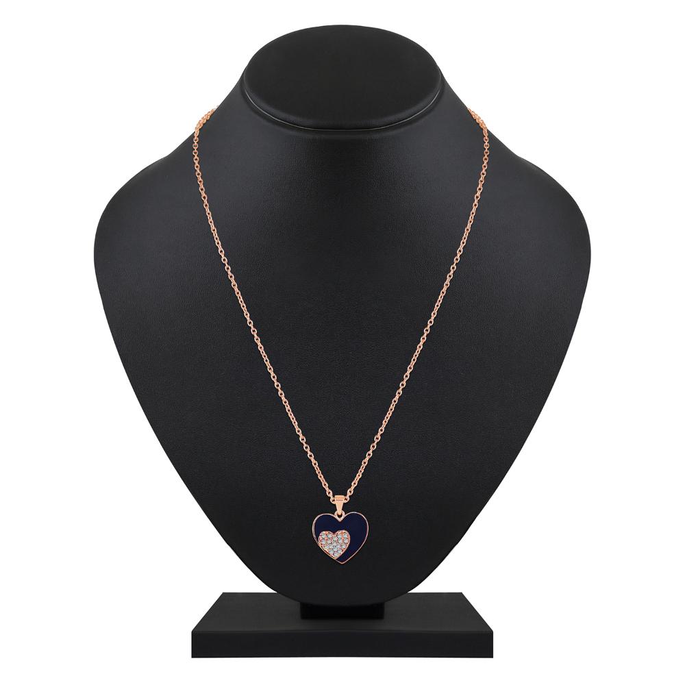Mahi Rose Gold Plated Navy Blue Meenakari Work and Crystals Dual Heart Pendant Set for Women (NL1103824ZNBlu)