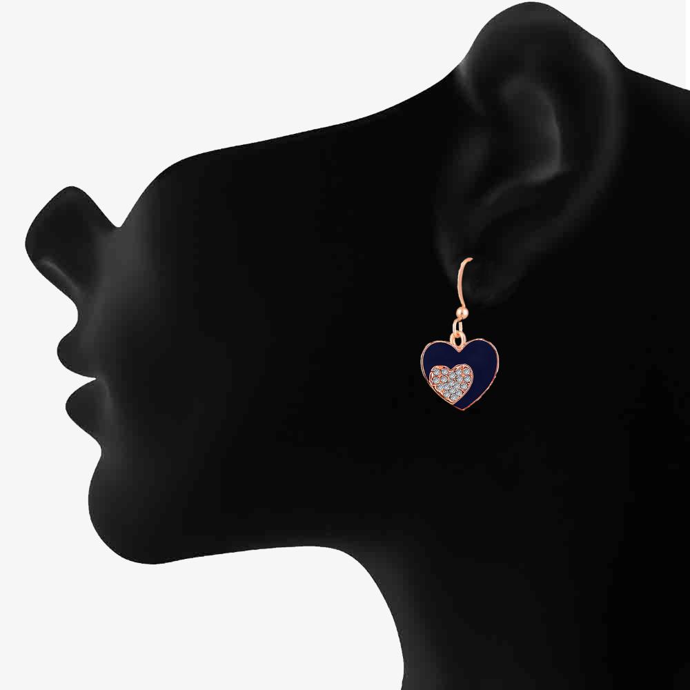 Mahi Rose Gold Plated Navy Blue Meenakari Work and Crystals Dual Heart Pendant Set for Women (NL1103824ZNBlu)