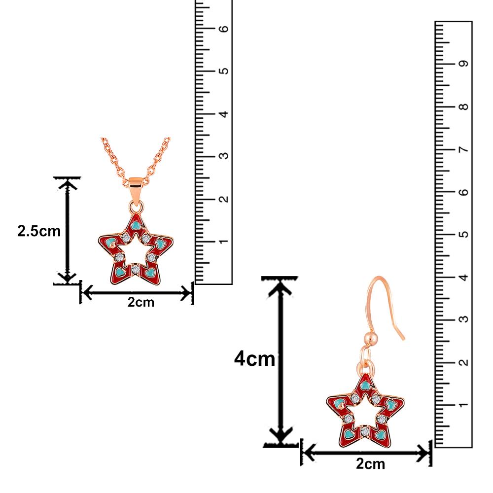 Mahi Rose Gold Plated Red Meenakari Work and Crystals Star Pendant Set for Women (NL1103825ZRed)
