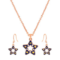 Mahi Rose Gold Plated Navy Blue & Yellow Meenakari Work and Crystals Star Pendant Set for Women (NL1103826ZNBlu)