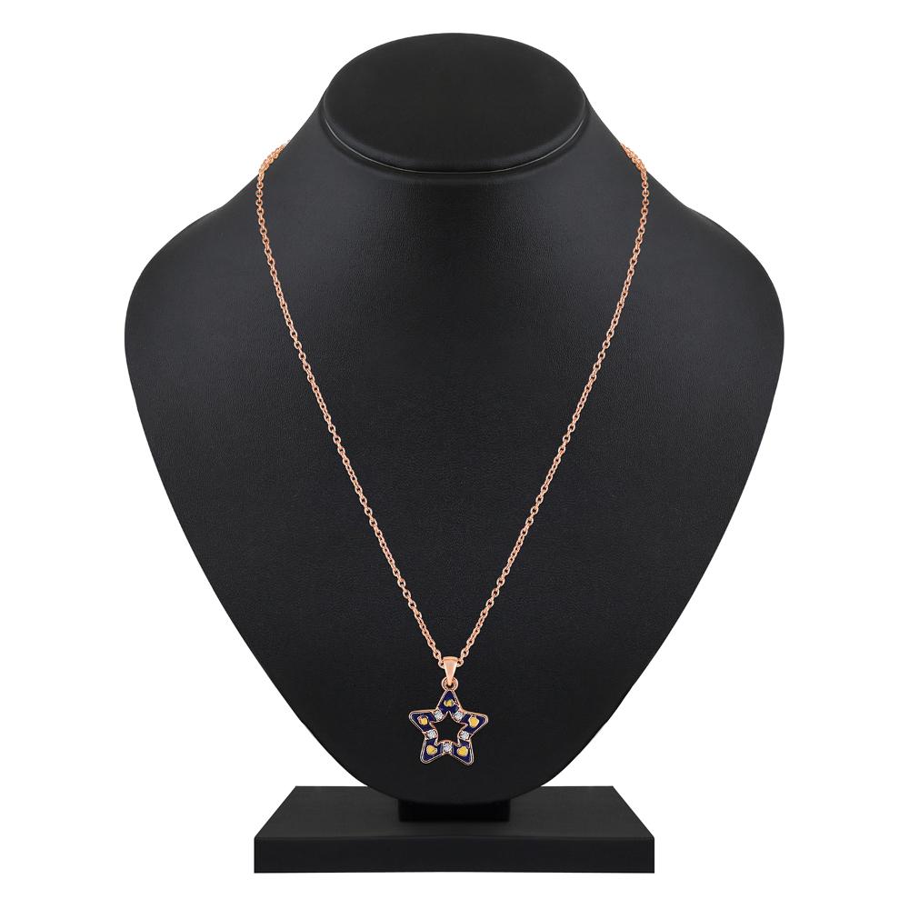 Mahi Rose Gold Plated Navy Blue & Yellow Meenakari Work and Crystals Star Pendant Set for Women (NL1103826ZNBlu)