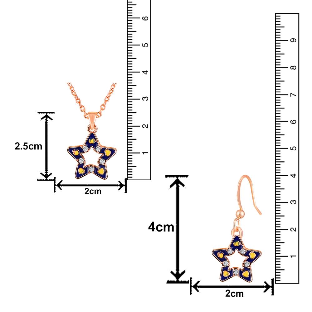 Mahi Rose Gold Plated Navy Blue & Yellow Meenakari Work and Crystals Star Pendant Set for Women (NL1103826ZNBlu)