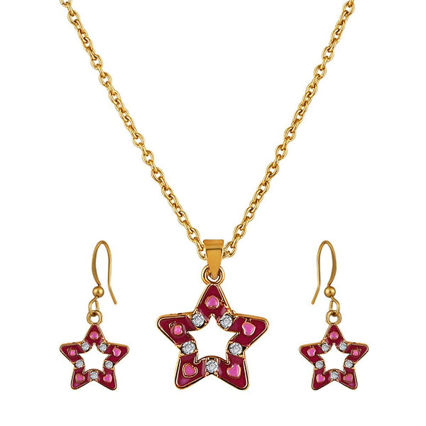 Mahi Gold Plated Pink Meenakari Work and Crystals Star Pendant Set for Women (NL1103827GPin)