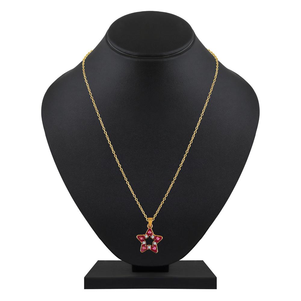 Mahi Gold Plated Pink Meenakari Work and Crystals Star Pendant Set for Women (NL1103827GPin)