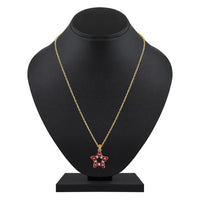 Mahi Gold Plated Pink Meenakari Work and Crystals Star Pendant Set for Women (NL1103827GPin)