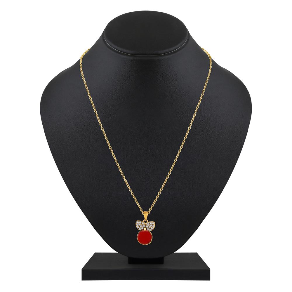 Mahi Gold Plated Red Meenakari Work and Crystals Cute Pendant Set for Women (NL1103828GRed)