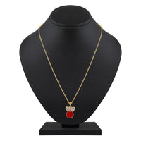 Mahi Gold Plated Red Meenakari Work and Crystals Cute Pendant Set for Women (NL1103828GRed)