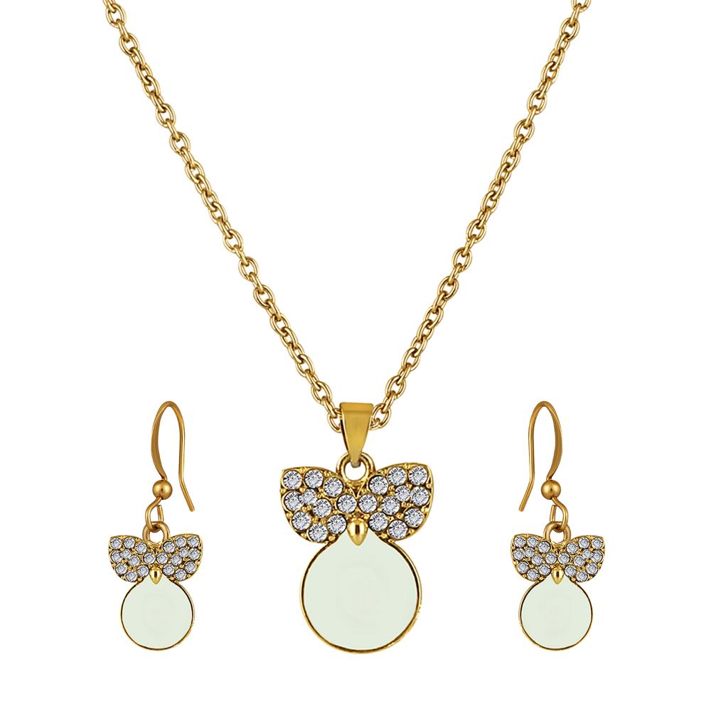 Mahi Gold Plated White Meenakari Work and Crystals Cute Pendant Set for Women (NL1103829GWhi)