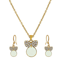 Mahi Gold Plated White Meenakari Work and Crystals Cute Pendant Set for Women (NL1103829GWhi)