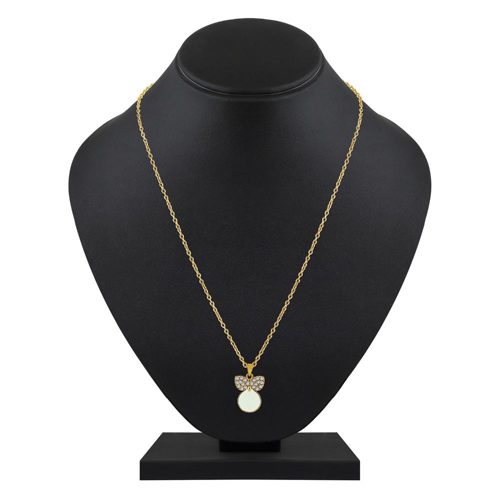 Mahi Gold Plated White Meenakari Work and Crystals Cute Pendant Set for Women (NL1103829GWhi)