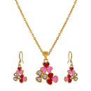 Mahi Gold Plated Red and Pink Meenakari Work and Crystals Floral Pendant Set for Women (NL1103830GRedPin)