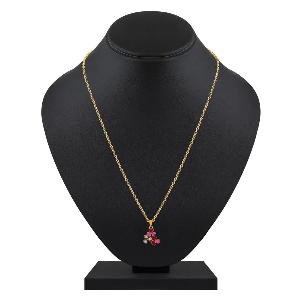 Mahi Gold Plated Red and Pink Meenakari Work and Crystals Floral Pendant Set for Women (NL1103830GRedPin)