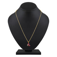 Mahi Gold Plated Red and Pink Meenakari Work and Crystals Floral Pendant Set for Women (NL1103830GRedPin)