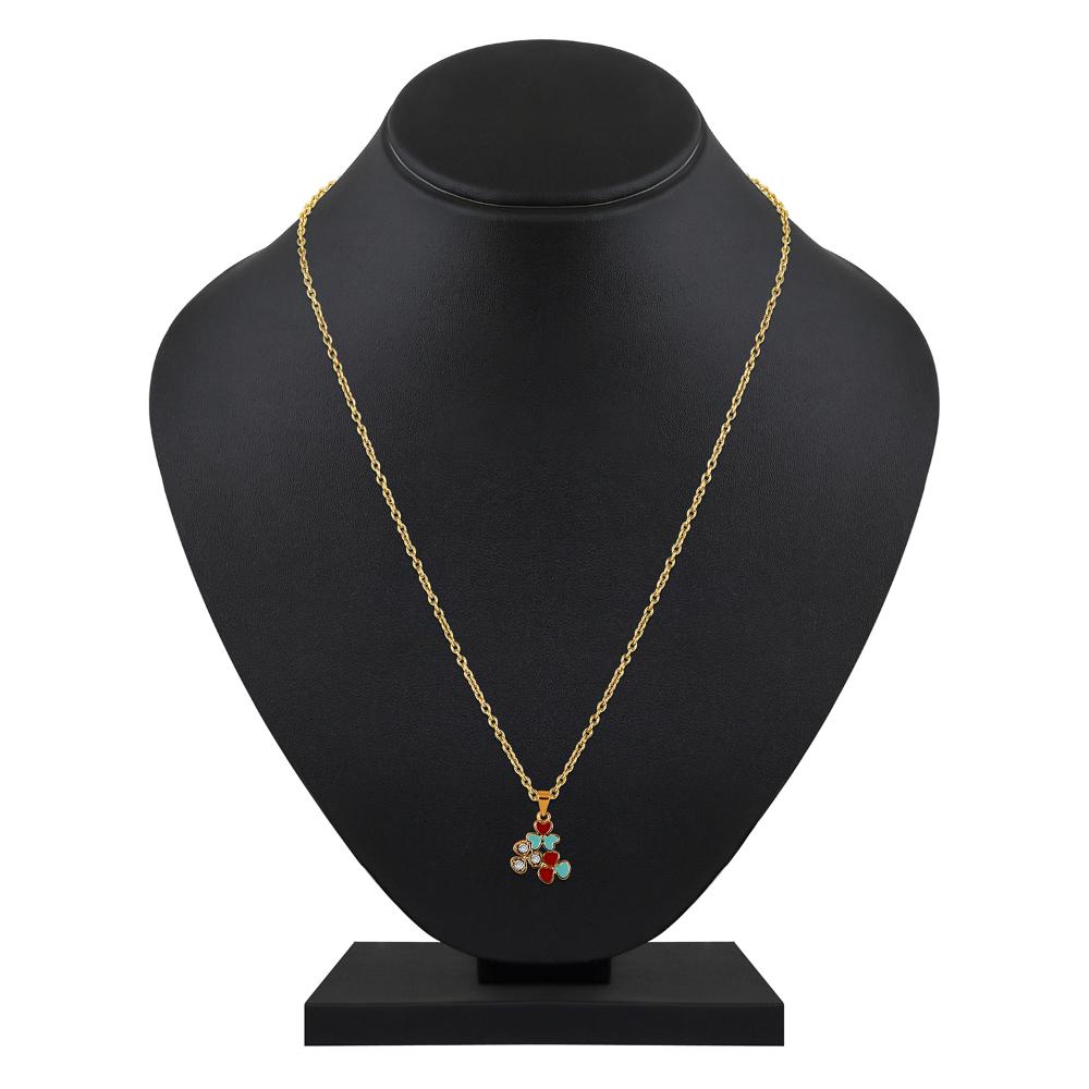 Mahi Gold Plated Red and Blue Meenakari Work and Crystals Floral Pendant Set for Women (NL1103831GRedBlu)