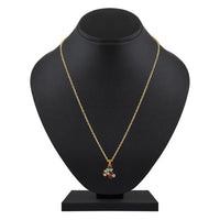 Mahi Gold Plated Red and Blue Meenakari Work and Crystals Floral Pendant Set for Women (NL1103831GRedBlu)
