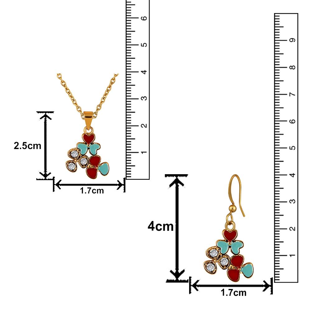Mahi Gold Plated Red and Blue Meenakari Work and Crystals Floral Pendant Set for Women (NL1103831GRedBlu)