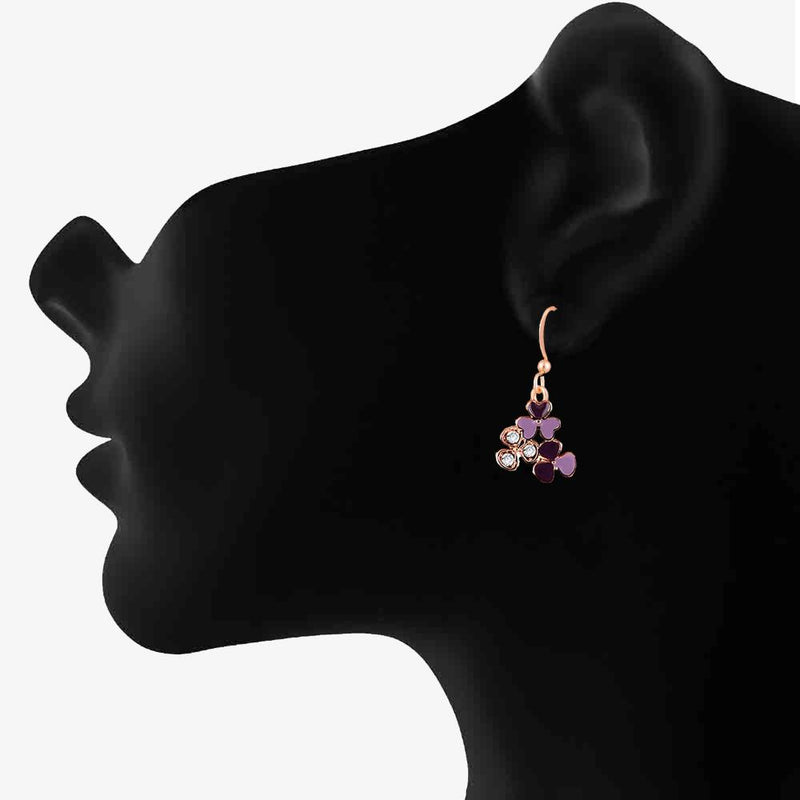 Mahi Rose Gold Plated Purple Meenakari Work and Crystals Floral Pendant Set for Women (NL1103832ZPur)