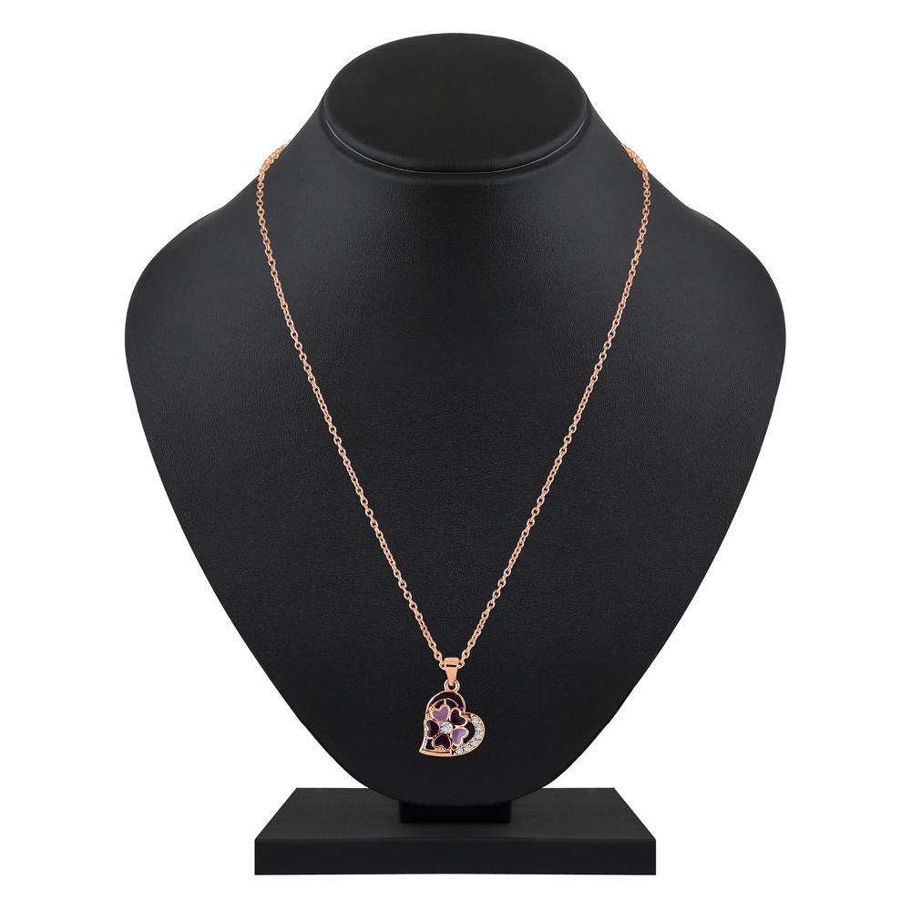 Mahi Rose Gold Plated Purple Meenakari Work and Crystals Floral Heart Pendant Set for Women (NL1103833ZPur)