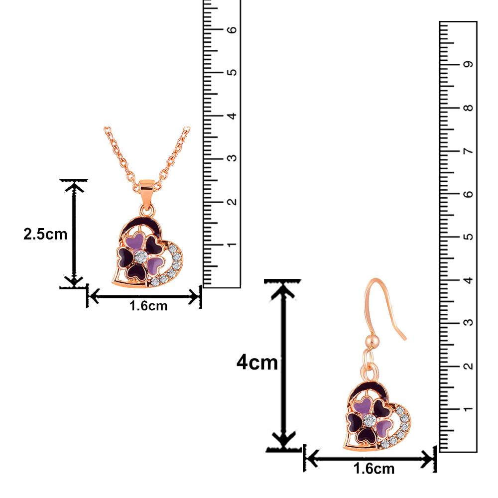 Mahi Rose Gold Plated Purple Meenakari Work and Crystals Floral Heart Pendant Set for Women (NL1103833ZPur)