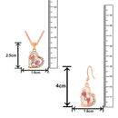 Mahi Rose Gold Plated Pink and Green Meenakari Work and Crystals Floral Heart Pendant Set for Women (NL1103834Gre)