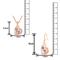 Mahi Rose Gold Plated Pink and Green Meenakari Work and Crystals Floral Heart Pendant Set for Women (NL1103834Gre)
