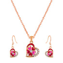 Mahi Rose Gold Plated Red and Pink Meenakari Work and Crystals Floral Heart Pendant Set for Women (NL1103835ZRedPin)