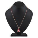 Mahi Rose Gold Plated Red and Pink Meenakari Work and Crystals Floral Heart Pendant Set for Women (NL1103835ZRedPin)