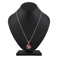 Mahi Rose Gold Plated Red and Pink Meenakari Work and Crystals Floral Heart Pendant Set for Women (NL1103835ZRedPin)