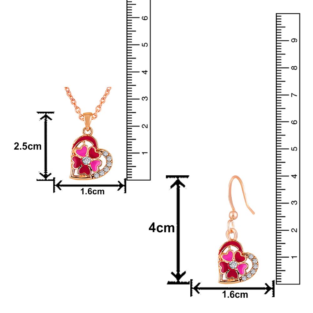 Mahi Rose Gold Plated Red and Pink Meenakari Work and Crystals Floral Heart Pendant Set for Women (NL1103835ZRedPin)