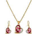 Mahi Gold Plated Pink and Maroon Meenakari Work and Crystals Floral Heart Pendant Set for Women (NL1103836GPinMar)