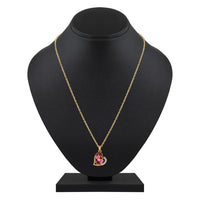 Mahi Gold Plated Pink and Maroon Meenakari Work and Crystals Floral Heart Pendant Set for Women (NL1103836GPinMar)