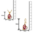 Mahi Gold Plated Pink and Maroon Meenakari Work and Crystals Floral Heart Pendant Set for Women (NL1103836GPinMar)
