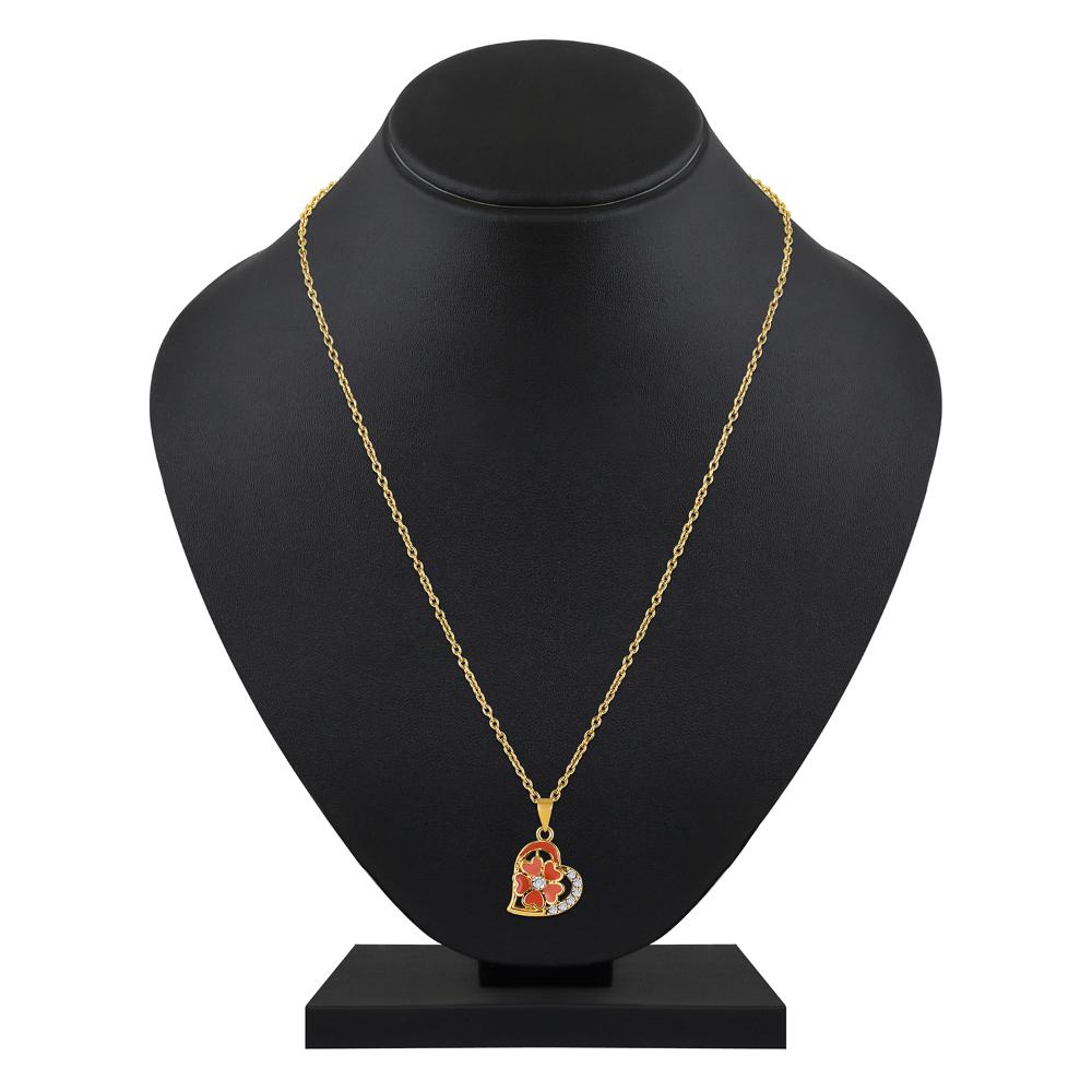 Mahi Gold Plated Orange Meenakari Work and Crystals Floral Heart Pendant Set for Women (NL1103837GOrg)