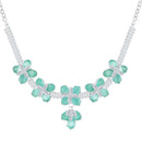 Mahi Rhodium Plated Light Green and White Cubic Zirconia (CZ) Floral Women's Necklace Set (NL1103838R)