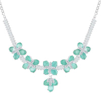 Mahi Rhodium Plated Light Green and White Cubic Zirconia (CZ) Floral Women's Necklace Set (NL1103838R)