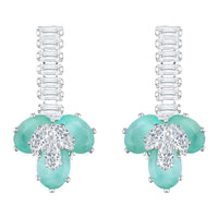 Mahi Rhodium Plated Light Green and White Cubic Zirconia (CZ) Floral Women's Necklace Set (NL1103838R)