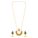 Mahi Meenakari Enamel Dancing Peacock-Shaped Pendant and Dangler Jhumka Earrings with Crystals for Women (NL1103839GMul)
