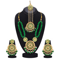 Mahi Dual Layer Green Floral Necklace Jewellery Set with Artificial Beads for Women (NL1103840GGre)