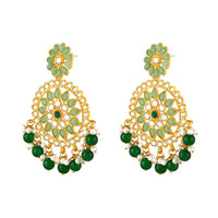 Mahi Dual Layer Green Floral Necklace Jewellery Set with Artificial Beads for Women (NL1103840GGre)